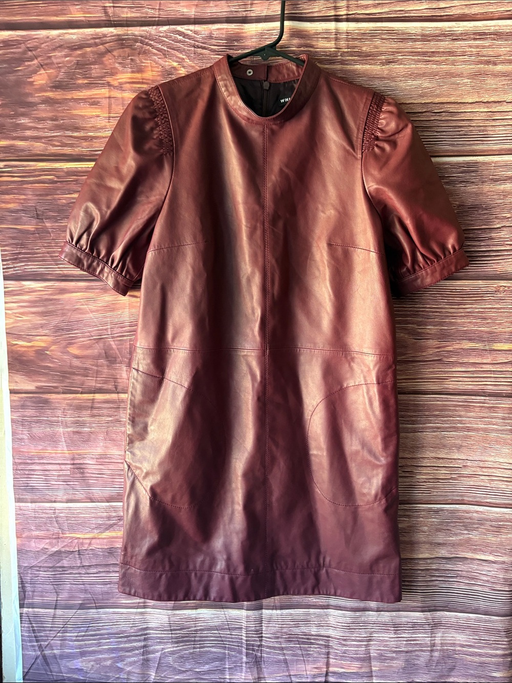 Whistles Burgundy Short-Sleeve Leather Shift Dress
